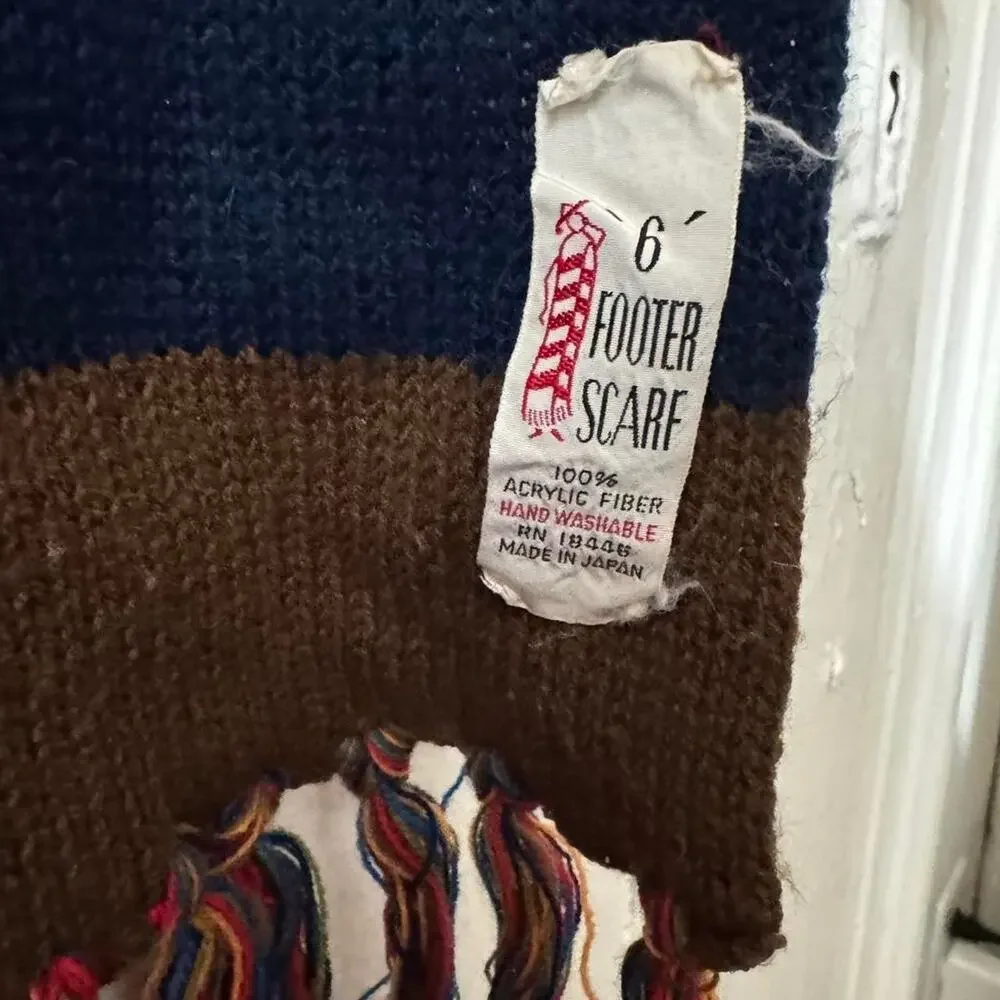 Cozy Vintage‎ 1970s multicolor knit scarf by Six Footer classic rainbow unisex